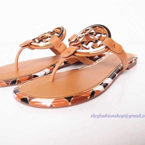 NIB Tory Burch Enamel Miller Sandals Elba Camello US 7 AUTHETNIC - Picture 4 of 15